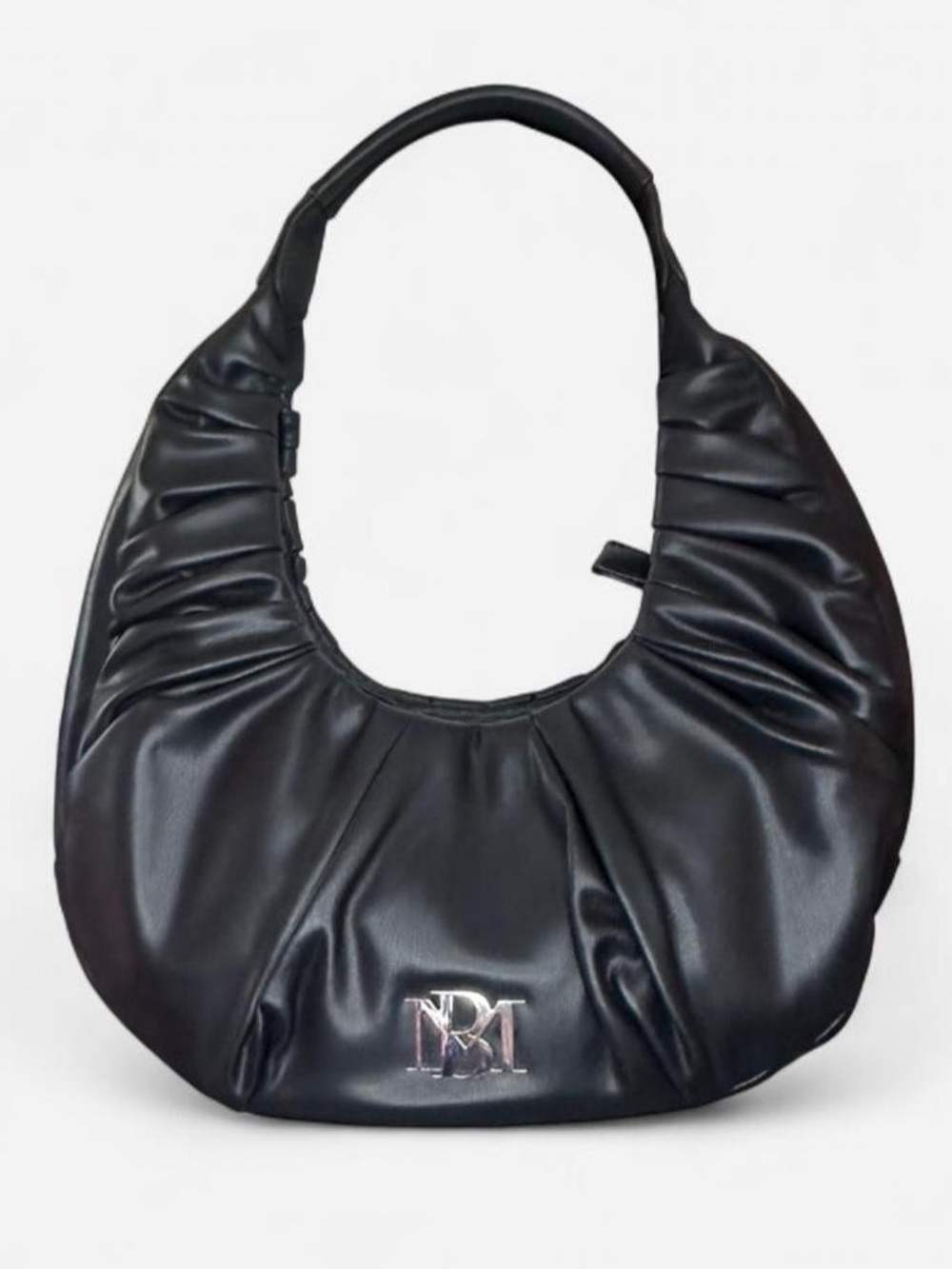 Badgley Mischka Black Crescent Shoulder Bag with Silver Logo